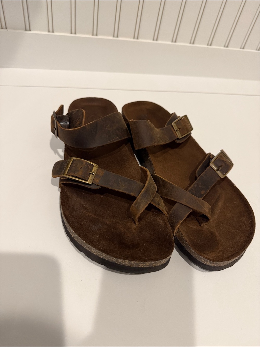 White Mountain Brown Leather Buckle Sandals